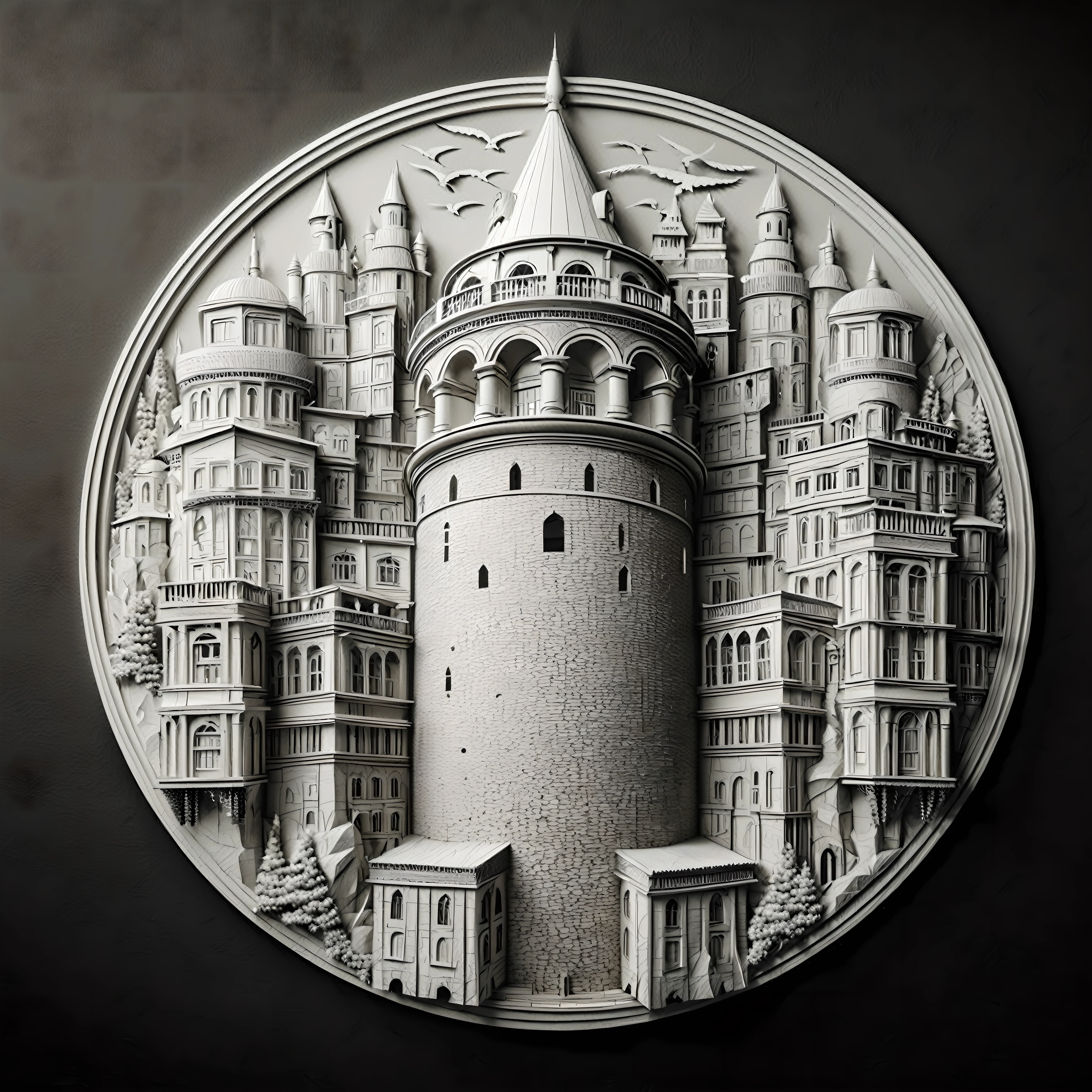 a close up of a paper cut of a castle with a clock, thomas veyrat intricate, high quality architectural art, intricately detailed buildings, intricate 3 d sculpture, kerem beyit, highly detailed sculpture, highly detailed 3 d art, insanely highly detailed artwork, intricate artwork, intricate artwork masterpiece, insanely detailed art, detailed digital 3d art