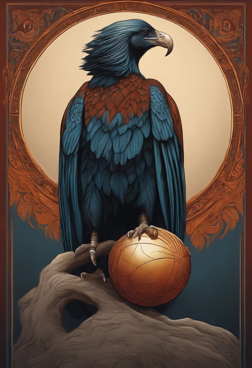 Draw a condor with a human body and a ball, mitologico