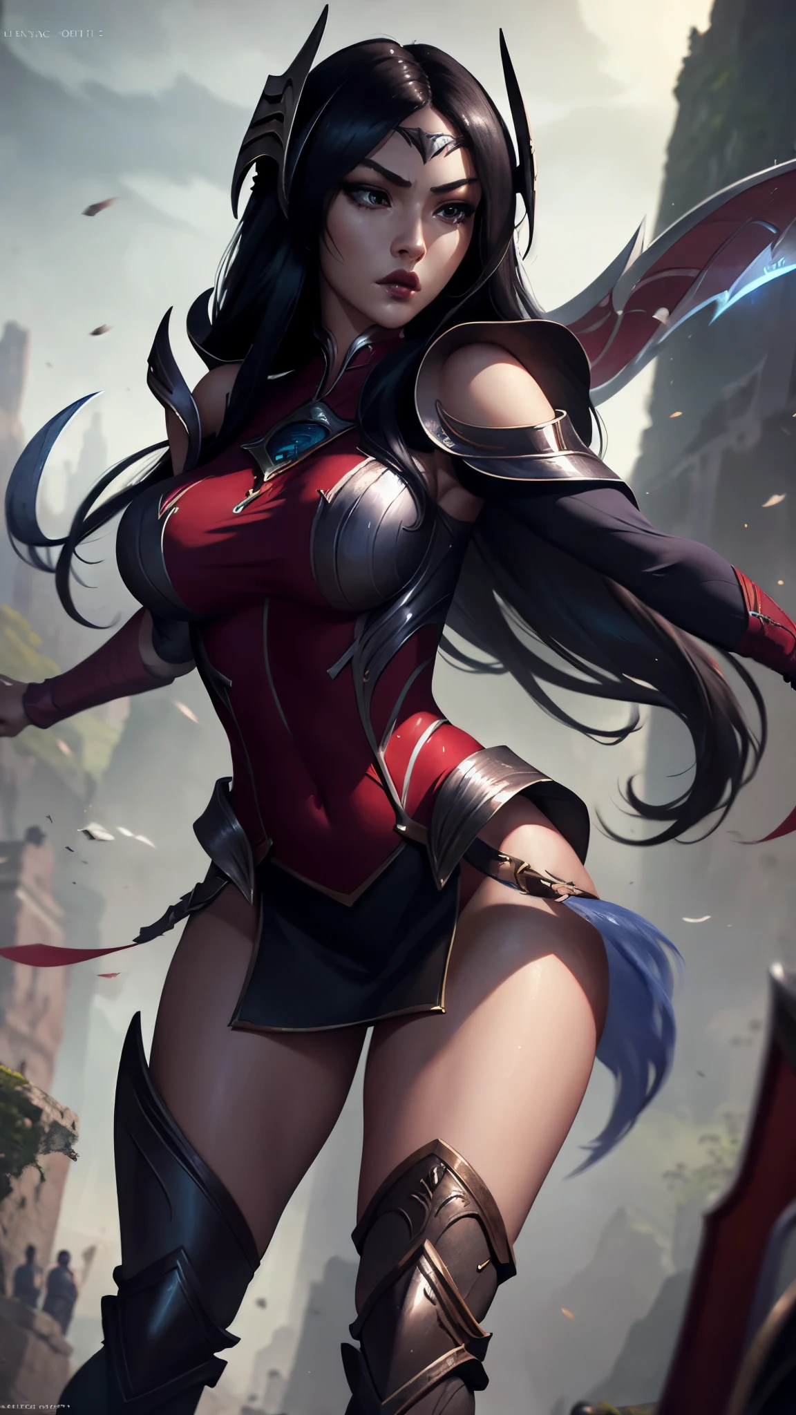 Highly detailed, High Quality, Masterpiece, beautiful, 1girl, solo, Irelia, solo character holding weapon, attack action, using weapon, intricate design, sharp focus, fantasy clothing, 