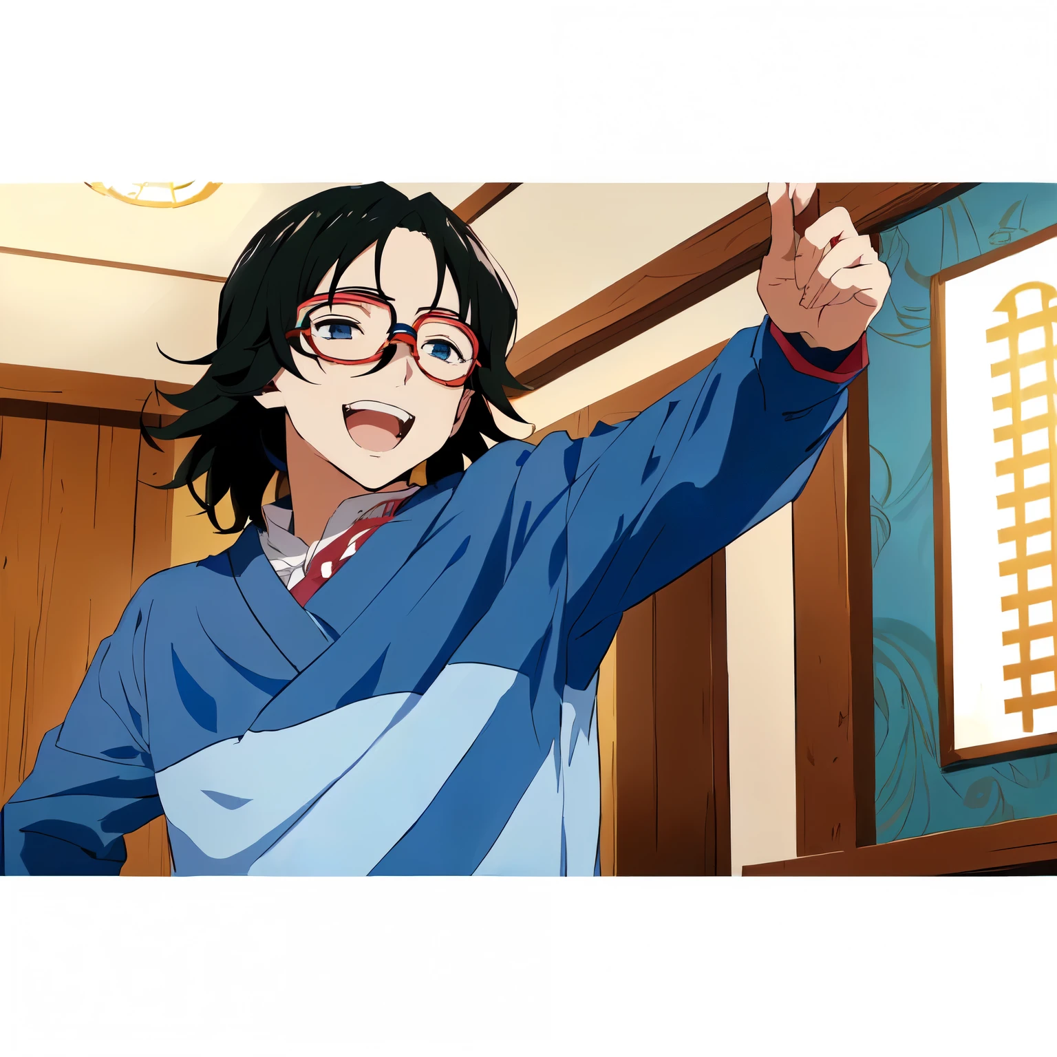 personagem de anime apontando para algo com um sorriso no rosto, Nagatoro, Kentaro miura!, Kentaro miura style, dynamic!!, estilo miura kentaro, today's featured anime ainda, ainda do anime de TV, “ anime, anime ainda, Bottom Angle, in my hero academy, Kimetsu no Yaiba, Hironaka, garoto nerd, Funny boy, 4k, muitos detalhes, luzes e detalhes