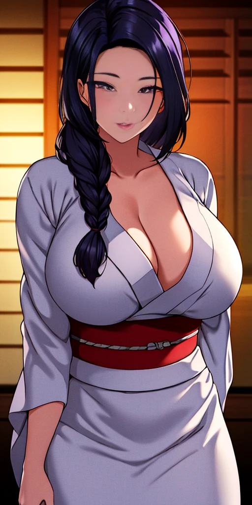 (Night:1.7), Japan, Tokyo, CityView, Before Window,
Standing at attention,
(White_kimono:1.3),cleavage,
black_hair, long_hair, hair_pulled_back,parted_lips,purple_eyes, braid,
1 girl, 24yo,mature female,Beautiful Finger,Beautiful long legs,Beautiful body,Beautiful Nose,Beautiful character design, perfect eyes, perfect face,
looking at viewer, in the center of the image,
NSFW,official art,extremely detailed CG unity 8k wallpaper, perfect lighting,Colorful, Bright_Front_face_Lighting,
(masterpiece:1.0),(best_quality:1.0), ultra high res,4K,ultra-detailed,
photography, 8K, HDR, highres, absurdres:1.2, Kodak portra 400, film grain, blurry background, bokeh:1.2, lens flare, (vibrant_color:1.2)
(Beautiful,large_Breasts:1.4), (beautiful_face:1.5),(narrow_waist),