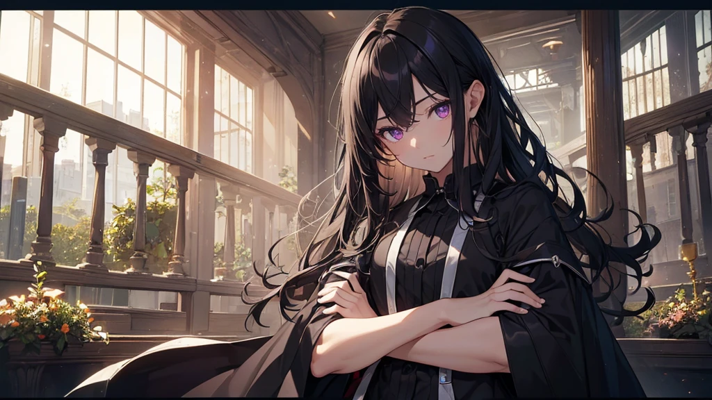(best quality,high resolution,Super detailed,Practical:1.2)Super detailed,Practical:1.37,high resolution,HDR,Studio Lighting,Super Fine,Clear focus,Physically Based Rendering,Extremely detailed description,professional,Bright colors,Bokeh,official art,Little boy with black hair and purple eyes,,Pointed ears, medium long hair, Beautiful boy, prince, Describe in great detail, Exudes a dark aura, Similar to half demon, Standing in a mysterious scene of darkness and shadows, dressed as student, Dim lighting,Highlighting the boy's ethereal presence,Multicolored Glass