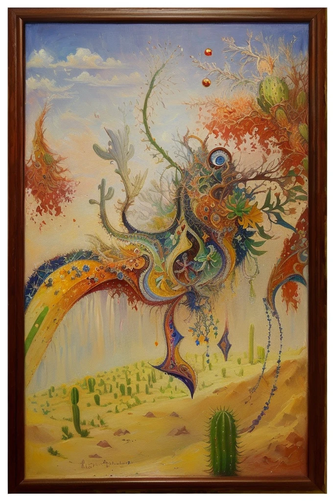 painting of a desert landscape with a cactus, сюрреалистический canvas, oil, surrealism, canvas, oil, a surreal painting, surreal painting, surrealist oil painting, Шедевр абстрактного surrealismа, surreal painting, a surrealistic landscape painting, a surrealistic landscape, second mason, psychedelic painting, inspired by André Masson, surreal painting