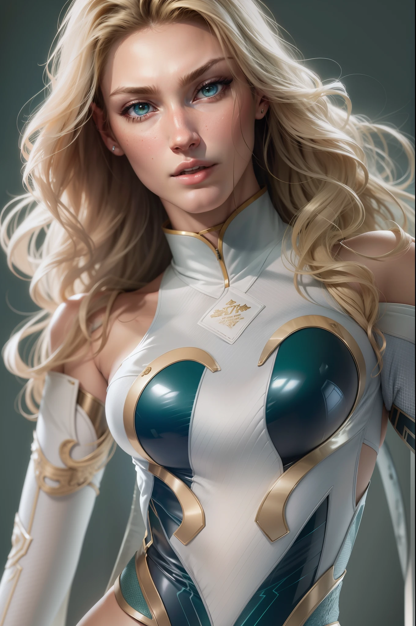 Gorgeous emma frost female, beautiful eyes, seductive ,intense gaze,seductive expression,soft lighting,hentai, safe