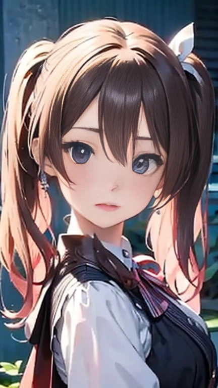 Anime girl with pink hair and a ribbon in her hair, Cute realistic portrait, 髪の毛はSilver、Gweitz, Magical Girl Portrait, Cute Characters, Cute art style, Anime Moe Art Style, MapleStory character art, cute portrait, Cute Anime Girl Portrait, Small person portrait, artwork in the style of Gweitz, Splash Art Anime ,Lace blouse、See-through、See-throughのワンピースの水着、White ilver、Long twin tails、bird、Wind、Thick thigharried Woman