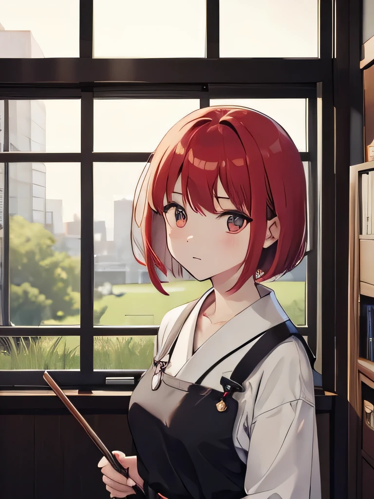 Red Hair，Short Bob，Kyudo，indoor，girl，very cute