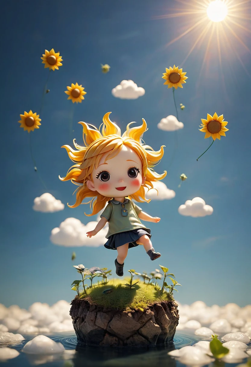 cute sun Floating high in the air, chibi, (masterpiece, best quality, Professional, perfect composition, very aesthetic, absurdres, ultra-detailed, intricate details:1.3), by joel robison