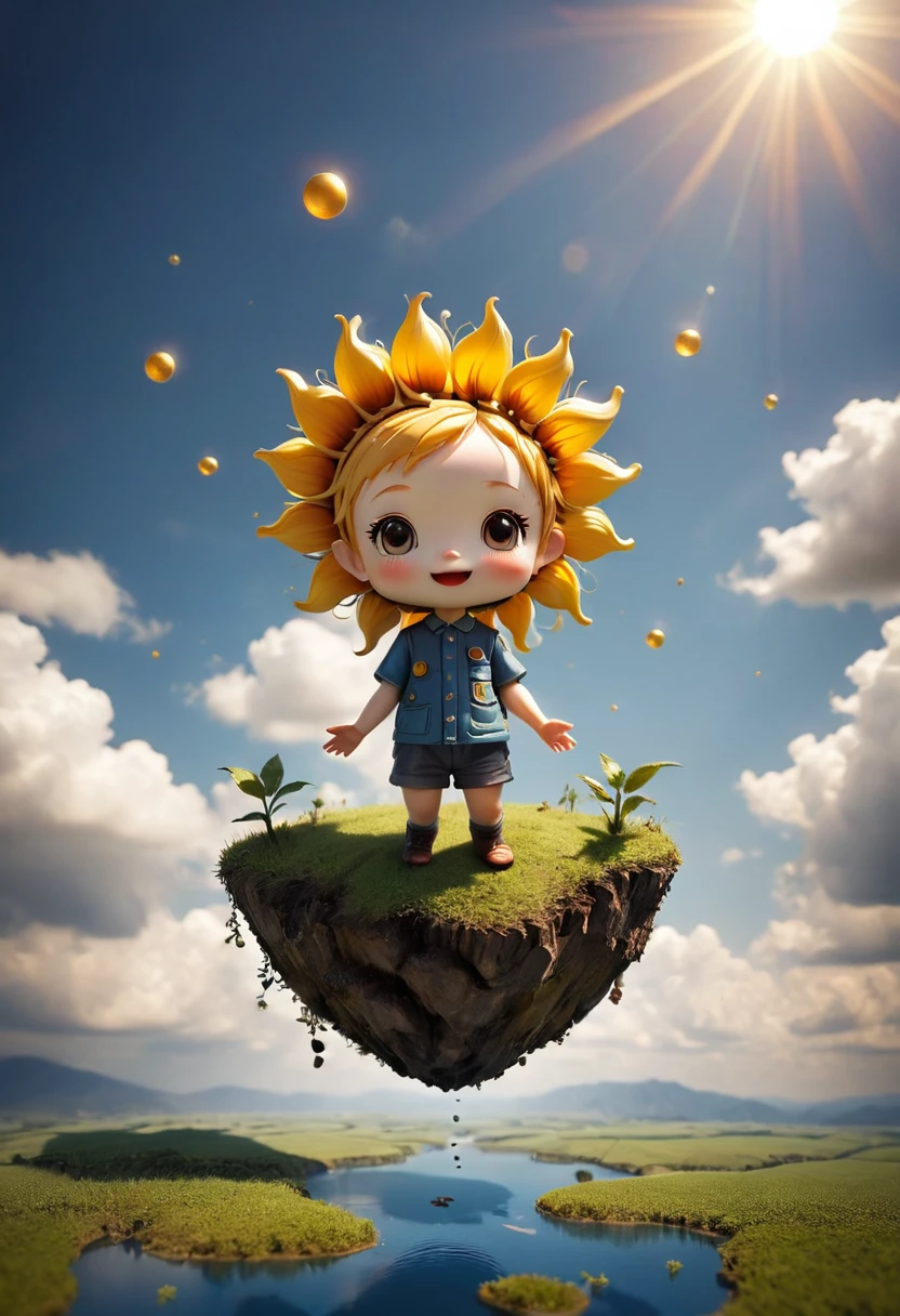 cute sun Floating high in the air, chibi, (masterpiece, best quality, Professional, perfect composition, very aesthetic, absurdres, ultra-detailed, intricate details:1.3), by joel robison