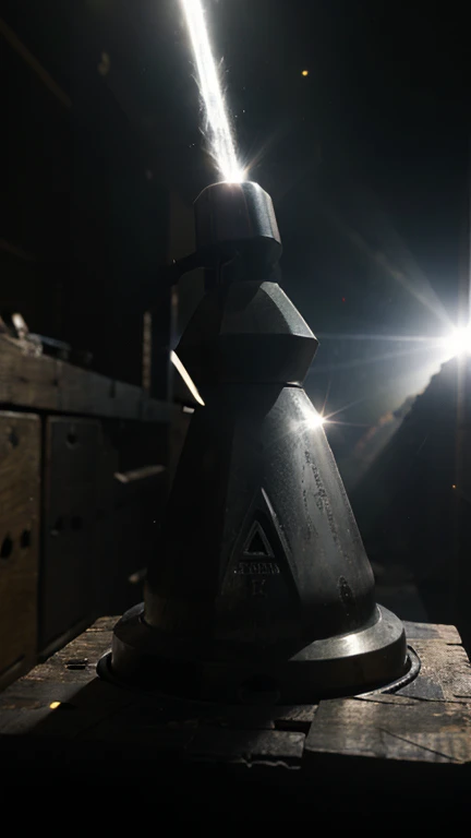 an anvil in a dark space with light shining on the whole anvil