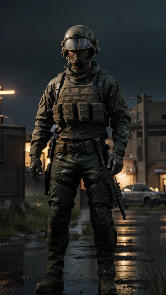 arafed male soldier with a gun and pubg level. 3 helmet in the rain, soldier, mechanized soldier , military Male, infantry male, soldier, soldier, m4 sopmod ii male frontline, realistic soldiers, artwork in the style of guweiz, with rifle, wearing tactical gear, dressed in tactical armor, of a sniper male in war, 8k resolution, HD