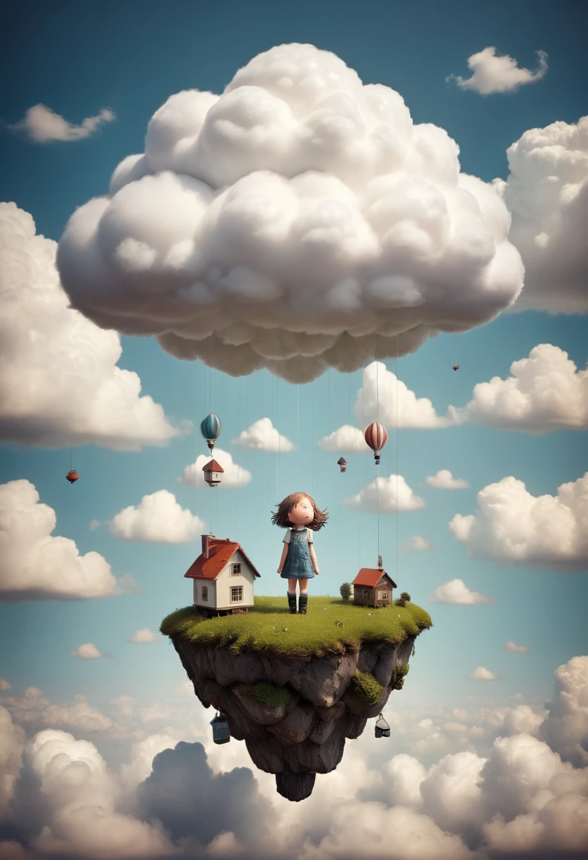 cute cloud Floating high in the air, chibi, (masterpiece, best quality, Professional, perfect composition, very aesthetic, absurdres, ultra-detailed, intricate details:1.3), by joel robison