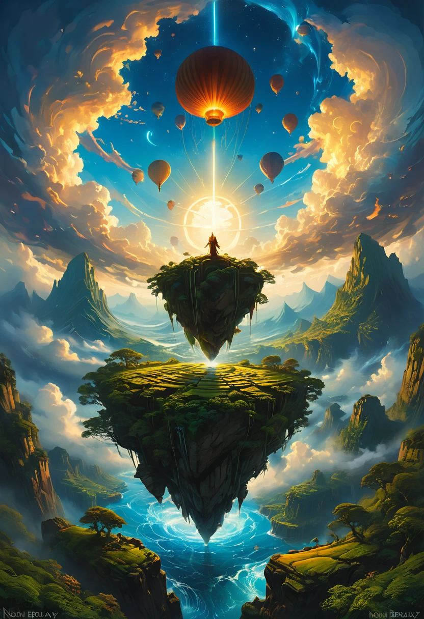 Floating high in the air, by Noah Bradley, best quality, masterpiece, very aesthetic, perfect composition, intricate details, ultra-detailed