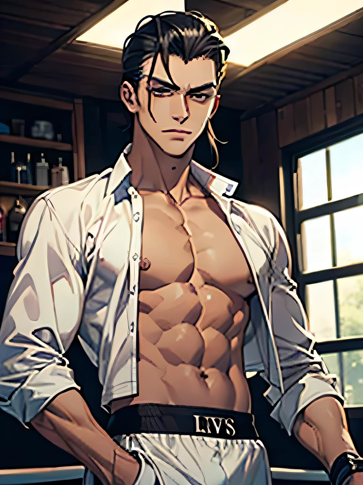 macho, Loiro claro, hair slicked back, capuz preto, olhos cinza claro, misterioso, boxer, Luvas de boxe pretas, sem camisa, Pale skin