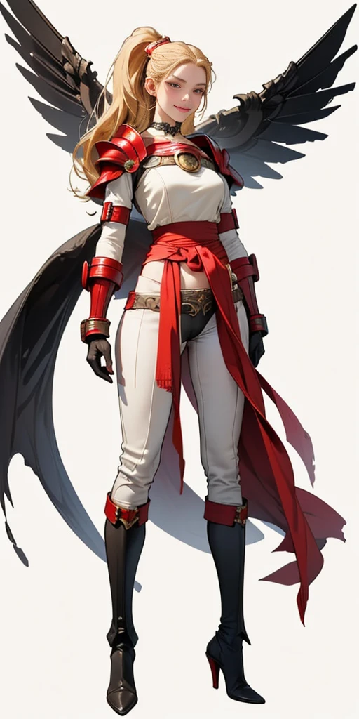 burly woman, exaggerated large muscles, skinny pants, high-heels, standing on your feet, beautiful attractive face, full body like, single female, very fair skin, thin waist, ((Plain background 1:2)) (Cammy White Street Fighter 6) Female full body standing straight symmetrical, (breastplate, choker, bracers, handcuffs, shackles, rerebrace, armored, high boots bootstraps, shoulder armor, faulds, poleyn, gloves, gauntlets), lustful smirking smile face red blushed red cheeks, (hands (clenching) on hips), loincloth, pinched eyes, (big-:1.5) thin legs, thin body, leather collar, view from below, wide hips