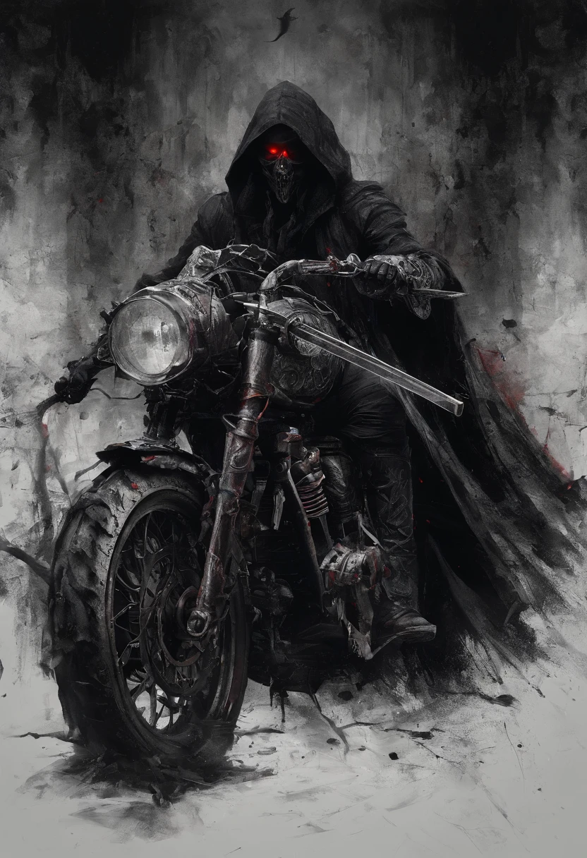 Dark swordsman with a red spear、disaster々Race on cool bikes