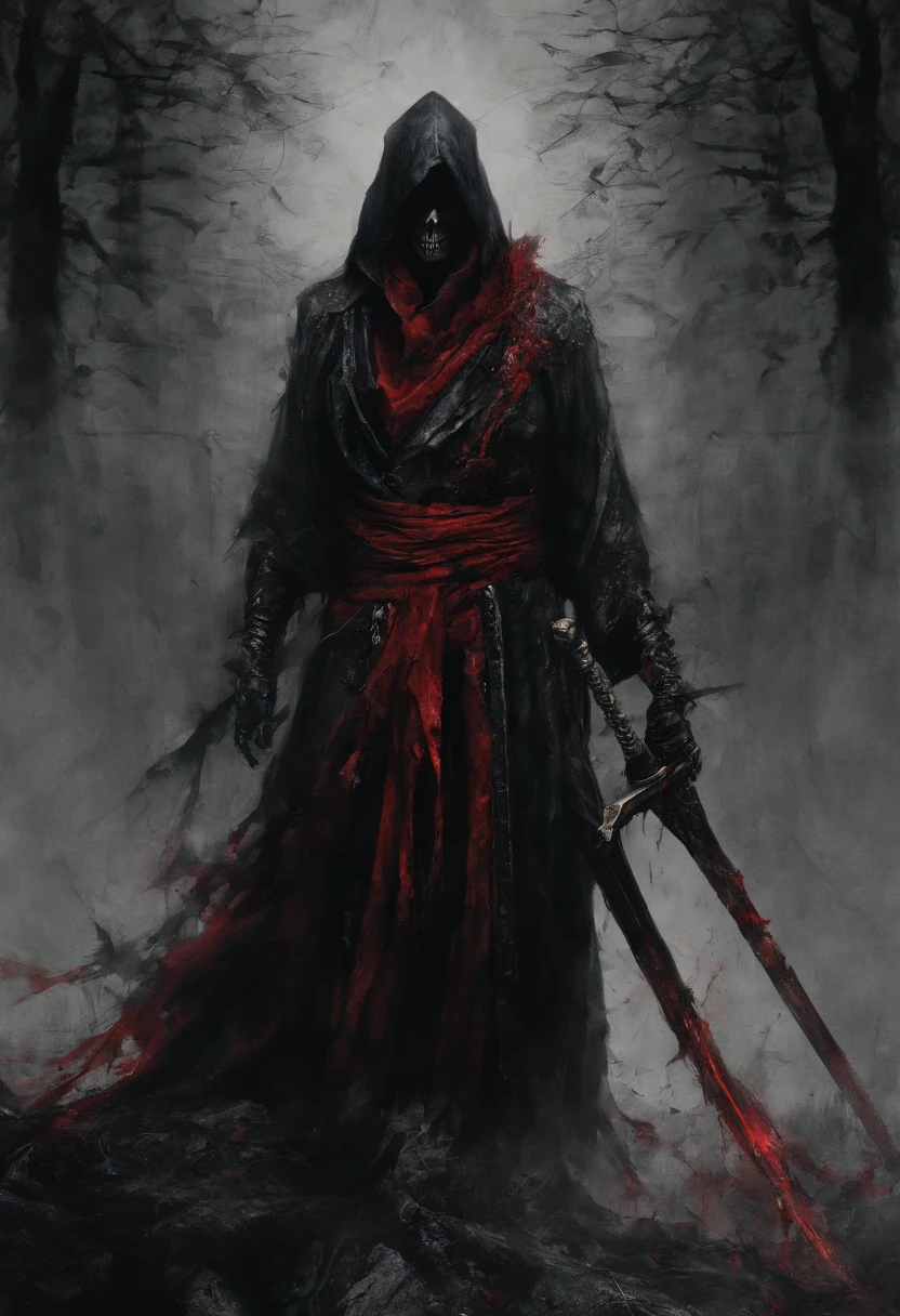 Dark swordsman with a red spear、Red scarf，disaster々The World，