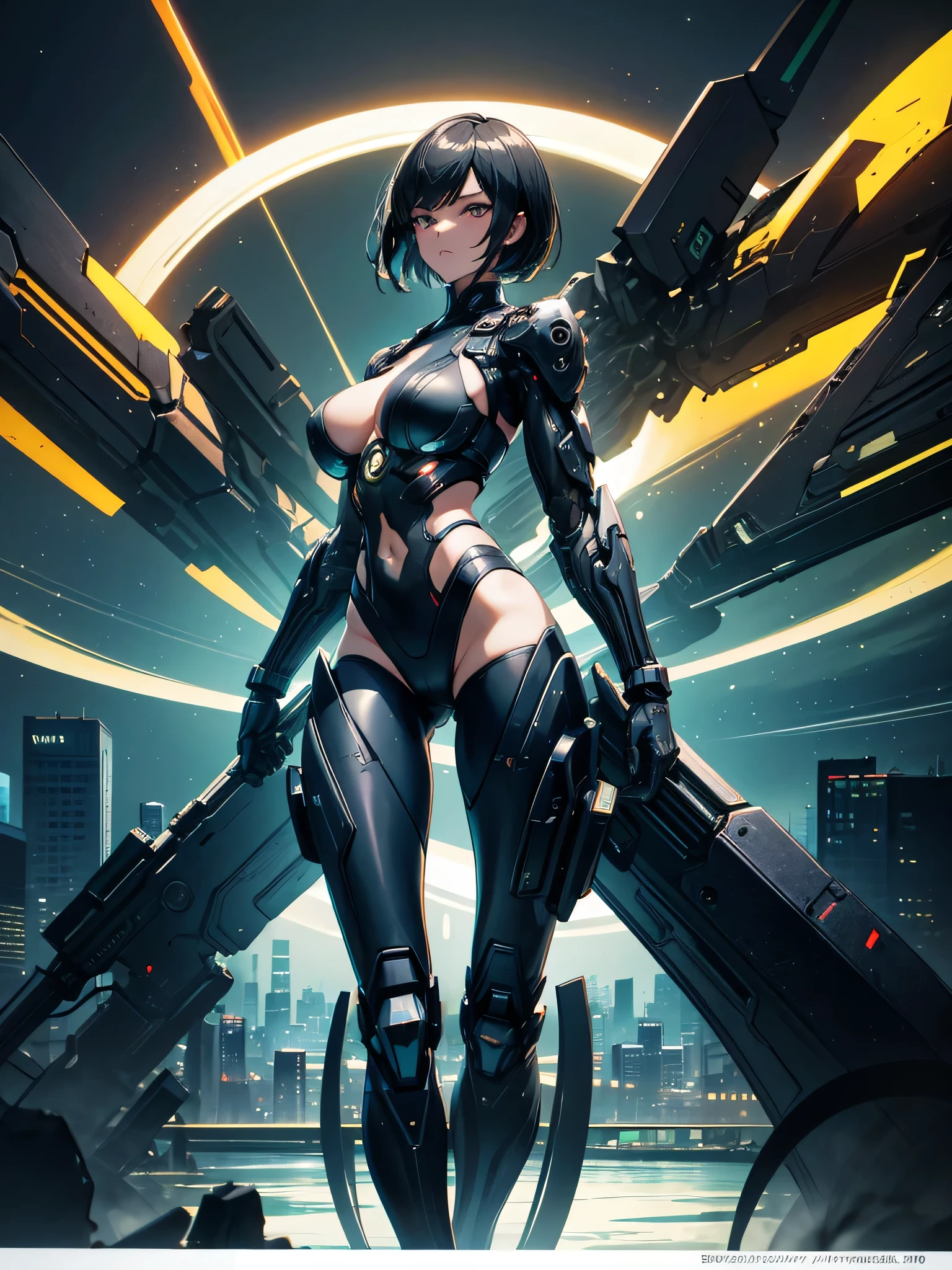 sexy girl wearing android battle robot suite ,high detail mechanical , see real beauty face, in motion , stand in the middle of tokyo ,Hold a weapon, with led light glowing,full flame, full body , fire and smoke effect , epic masterpiece, realistic , in a panoramic view ,4k,
