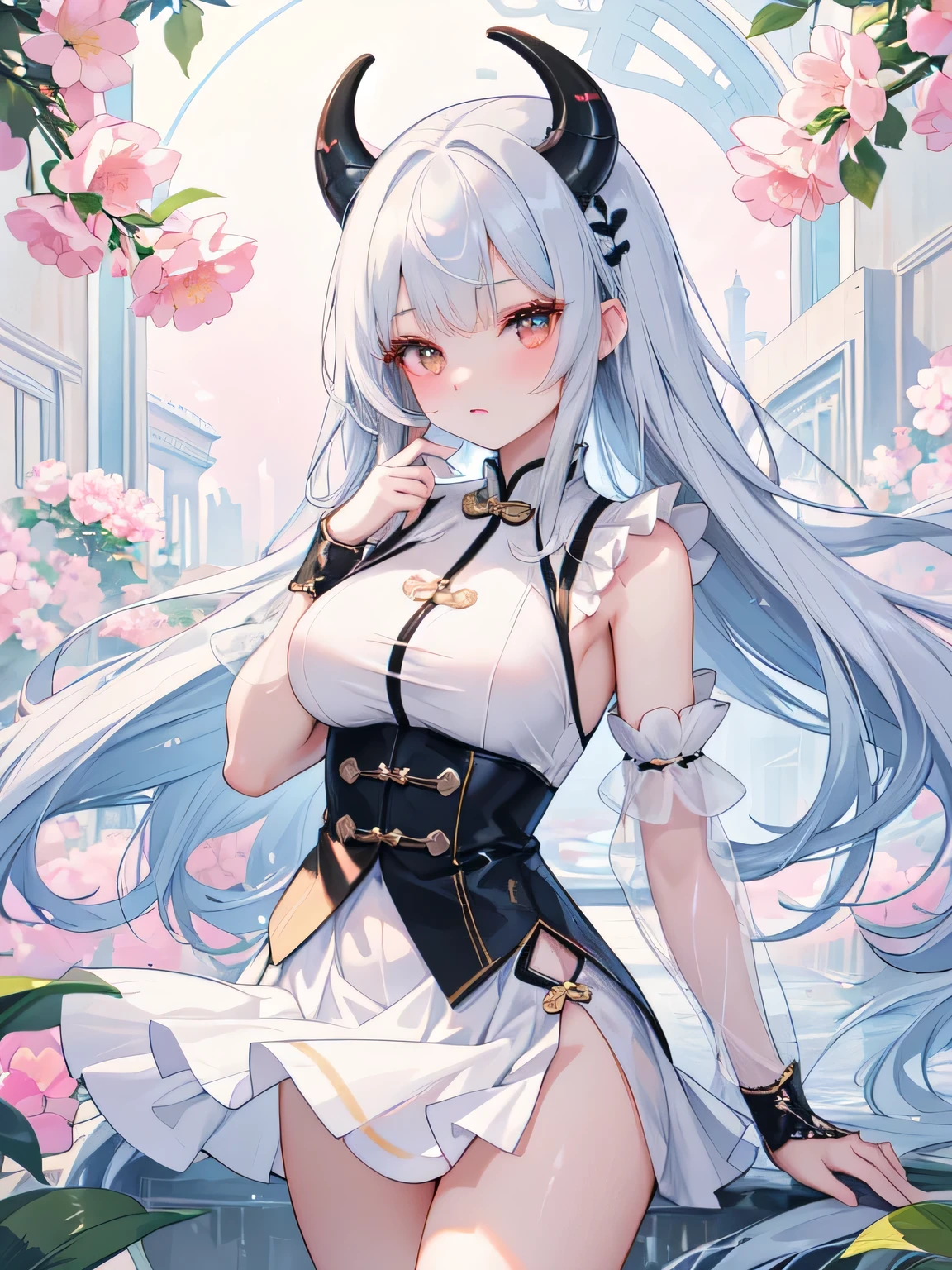 ((best quality)), (Ultra Detailed), ((Extremely detailed)), (fair), ((Kawaii girl)), ((Ultra HD)), (masterpiece), (high quality), (best quality), (4K), (high quality), (1 girl), (Random Action),Parted bangs, ((Hair intake)), Long hair, (Random Hairstyle), Larger breasts, slim body, (Siamese cheongsam), (Transparent fabric) Succubus normal arm