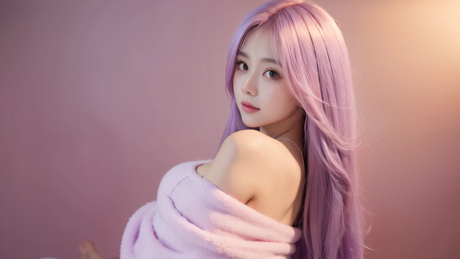 Girl with long light pink purple soft hair, perfect big booba , good quality
