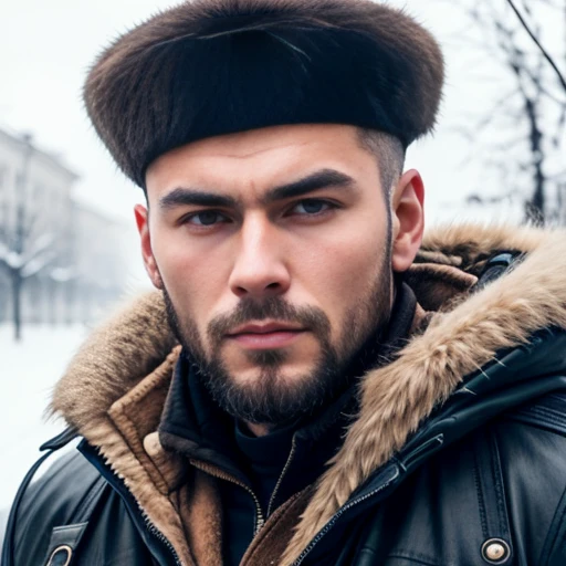 a perfect badass Russian man, focus on the face
