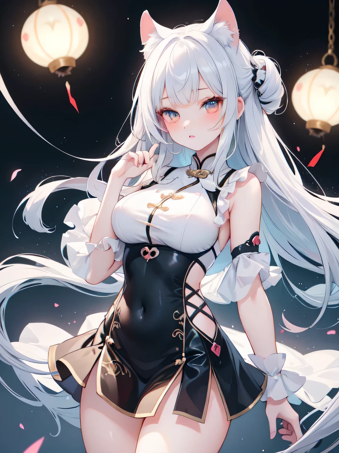 ((best quality)), (Ultra Detailed), ((Extremely detailed)), (fair), ((Kawaii girl)), ((Ultra HD)), (masterpiece), (high quality), (best quality), (4K), (high quality), (1 girl), (Random Action),Parted bangs, ((Hair intake)), Long hair, (Random Hairstyle), Larger breasts, slim body, (Siamese cheongsam), (Transparent fabric) Succubus normal arm