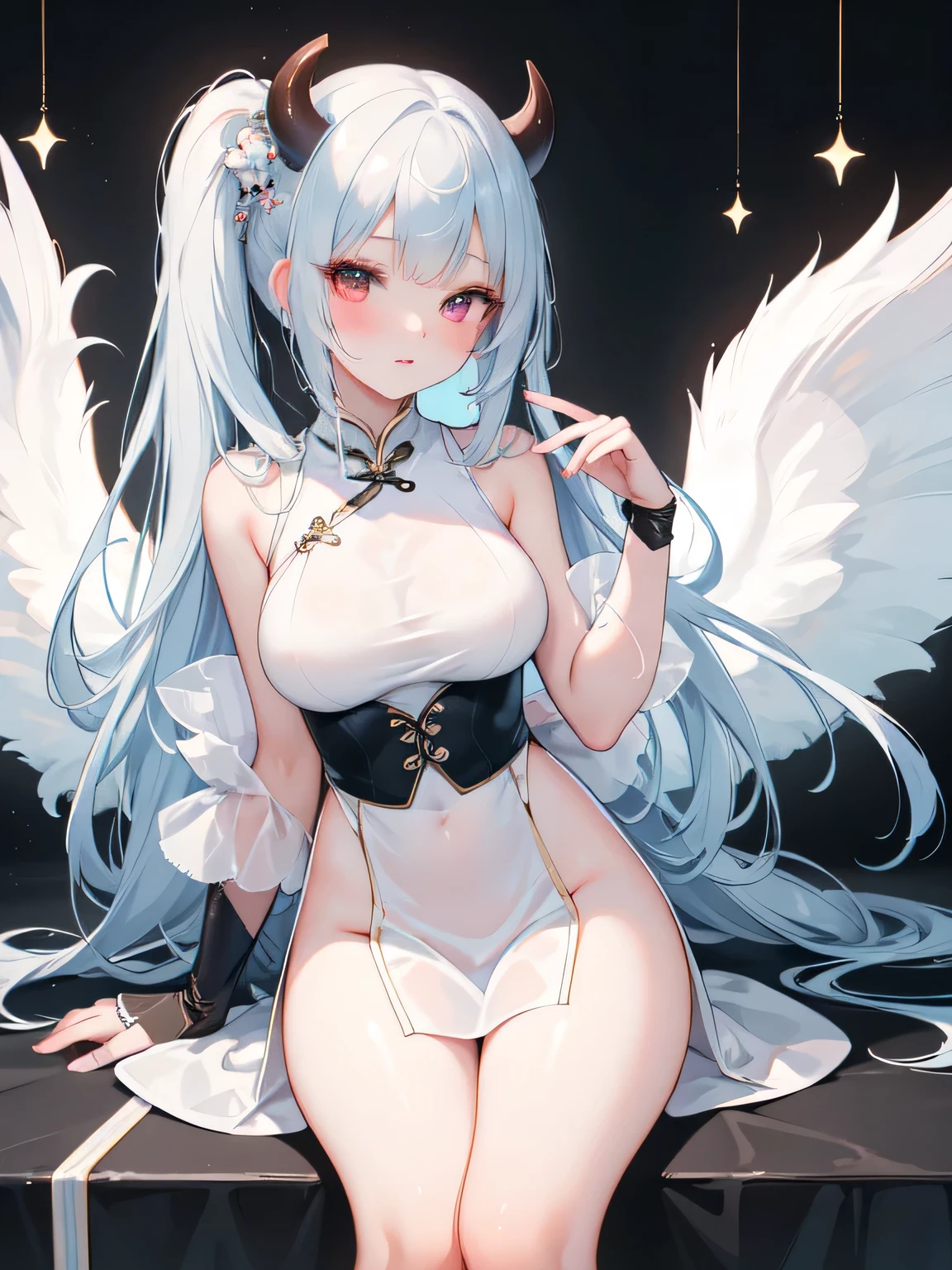 Menina anime com cabelo azul e asas de anjo em um vestido branco, anjo super largo, Asas angelicais nas costas, Melhor Avaliado em Pixiv, [ Arte digital 4K ]!!, anjo largo, deusa anime, menina do anjo, Anjo majestoso de corpo inteiro, menina anime sedutora, Artgerm extremamente detalhado, Epic Angle and Pose, de anjo lindo, na empresa pixiv