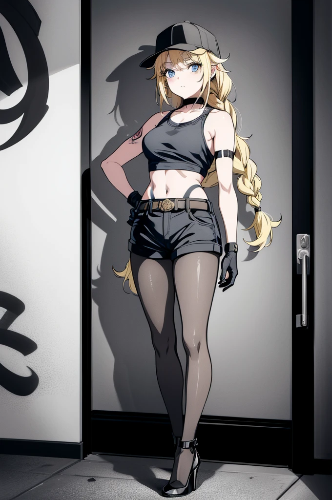 8K,Ultra Detail,ultra-quality,ultra precision,ultimate masterpiece,cutie Girl,big boobs,big Thigh,tanktop,jeans,long boots,long twin tail(blond)(innercolor of pink),cool Graffiti on the wall,Theme of Cyber Punk,smile,view side,