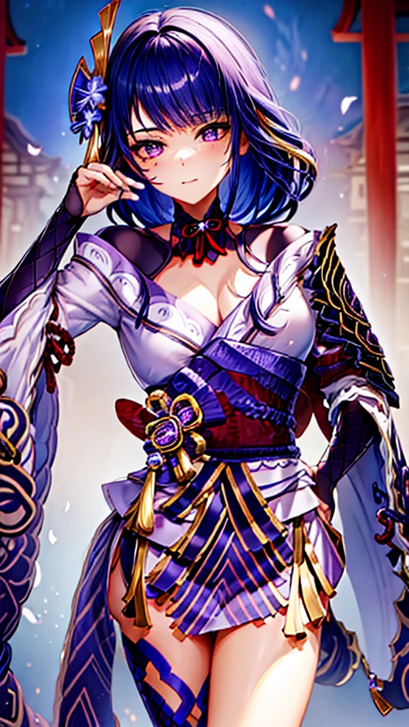 ((Masterpiece)), ((HD,)), ((aesthetic)), 《Raiden Shogun》, 《Genshin Impact》, looking at viewer, cute face