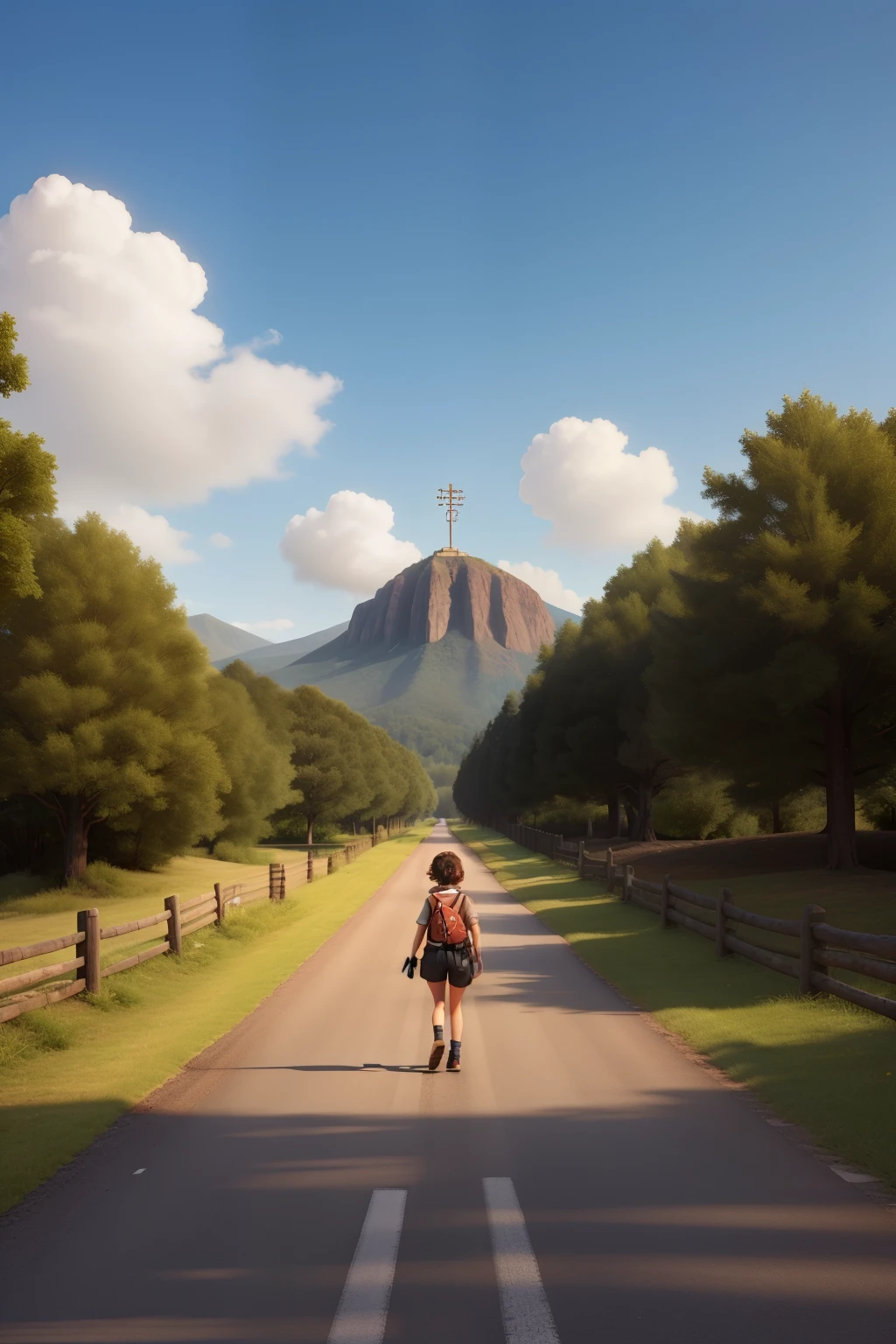 A road with obstacles and a girl walking