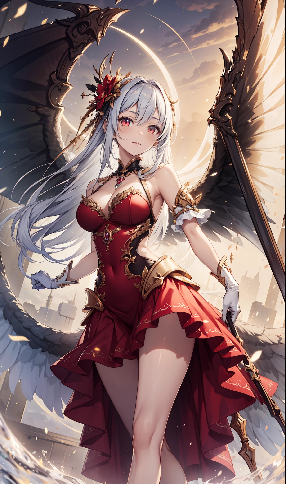 (best quality, high resolution, Textured Skin, high quality, High Detail,Extremely detailed CG unification),,Lively,obsessed,Dynamic Angle,whole body,Gorgeous princess dress,Dress nicely,Elegant and charming gesture,Demon Wings,Sexual suggestion,In the abyss