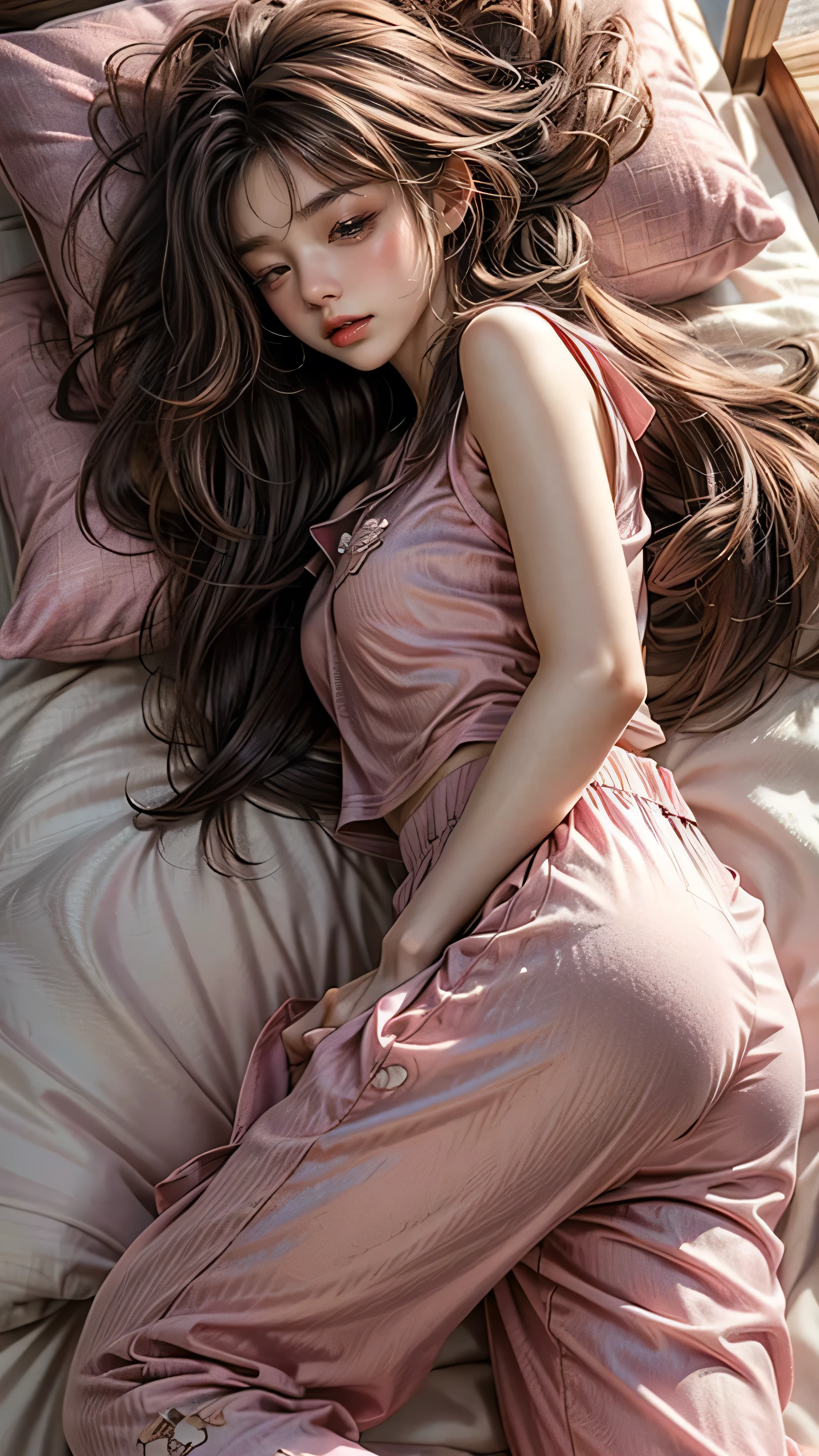 highest quality, lively, 8K, High resolution, 1 girl, miss, (professional lighting), (portrait:0.6), (covered with a towel，lie on your back on the bed), nice, black hair, (short hair:1.2), (1 girl ), close your eyes，lively, (Bokeh),software,calm expression，full body shot，top view、((sexual pose:1.5))、((spread legs:1.5))、((Breasts exposed:1.5))、((Exposure:1.5))、