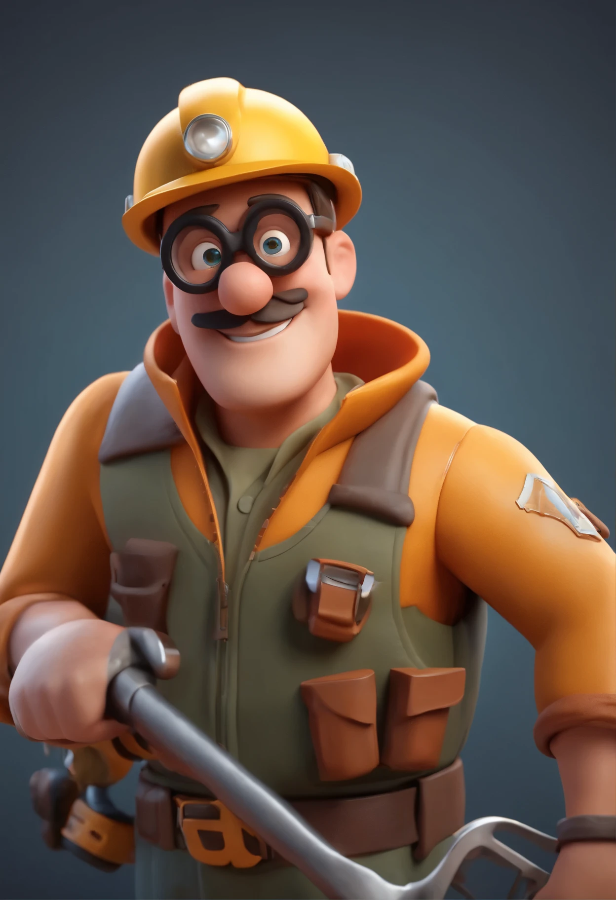 cartoon character of a man in goggles and uniform and gardener tools , animation character, Caractere estilizado, animation style rendering, 3D estilizado, Arnold Maya rendering, Stylized 3D rendering, toon render screenshot, Personagem 3D, Personagem 3D, Stylized 3D rendering, 3D character rendering, personagem de desenho animado, Personagem de close up, Pose de personagem,  (Estilo Pixar) (parte mestre:1.2) (Bokeh) (melhor qualidade) (pele detalhada) (textura detalhada) (8k) (argila) (cinematic lighting) (sharp focus