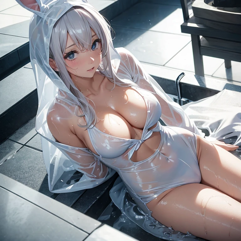 ((best qualtiy)),((Superior Quality, 8K, tmasterpiece: 1.5)), Pubic area is clear: 1.2, Perfect Body Beauty: 1.4, Breasts are big, （Silvery hair），wetted skin, ((Kneeling in the bathroom)），Knee bend，Film texture，((No bra)）、((Translucent thin white panties))（(hide the nipple with both hands)),Z、Beautiful blue eyes that shine、white  hair、silber hair、((Beautiful breasts :1.1)), (Exposed breasts）0p、mix４, (Best Illustration: 1.1), (Best Shadow: 1.1), （tongue、Vaginal orchids、Runny Vaginal Discharge、Blowing tide）、Very beautiful breasts、Grasp your breasts with both hands、sexual excitement、Sex Expressions、shinny skin。realisitic、Photorealsitic:1.37)、(Kpop Idol)、((kneeking)）、dishevled hair、Medium Hair、(Pink blush)、(illuminating)、[[Kneel、Get on your knees]]、(独奏)、((Holding the chest with hands)）dynamicposes、((erectile nipple))、(Puffy eyes:1.２)、 (Slim legs)、erotick、nffsw、Highly detailed ambient occlusion、超A high resolution, A hyper-realistic, Highly detailed, （(yawning)), (((exhibitionism))), ((she is soaking wet)).Photo