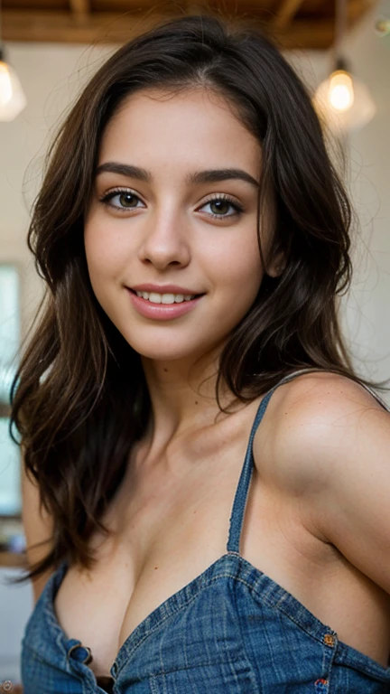 22 year old girl, rostro similar al de Ana de armas, ojos azules, sonrisa, cabello negro, cuerpo completo, minifalda, hiperrealista.