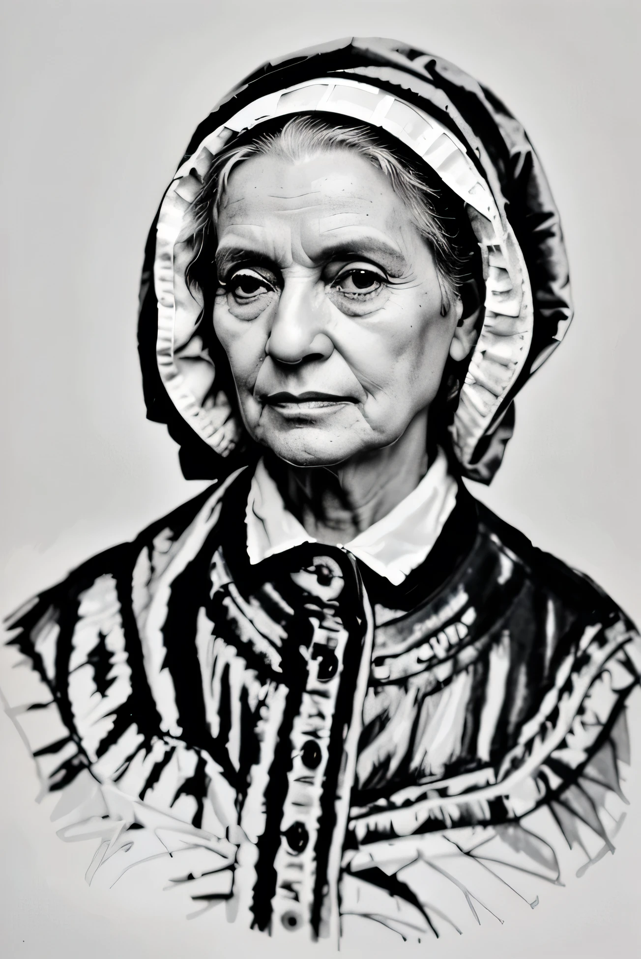 an anciana with a bonnet and a jacket on, inspirado por Ruth Brandt, portrait of a anciana, anciana, portrait bust of anciana, old lady, an old lady, inspired por Anna Fussli, mujer anciana, mujer mayor, retrato tradicional, Retrato ultra detallado, retrato historico, por Anna Fussli