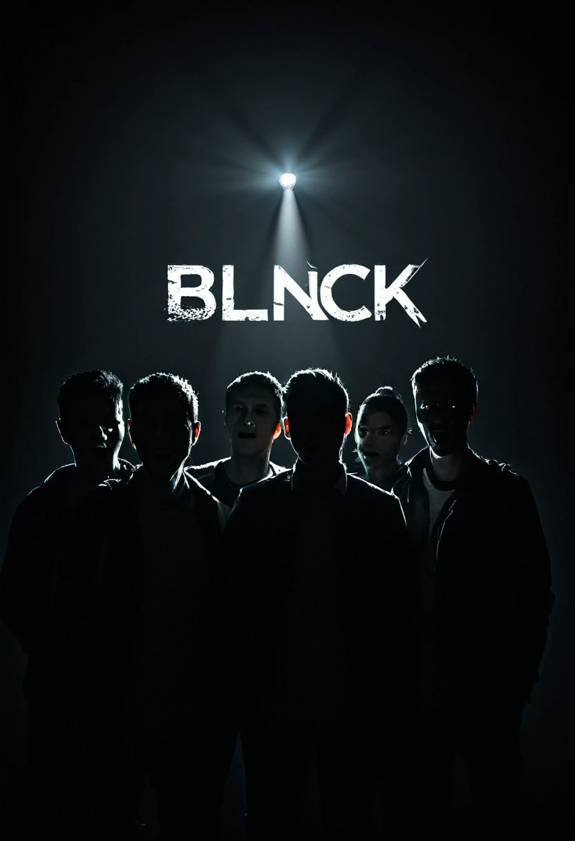Create a picture with 6 friends with flashlights with the title “SCP: Dont blinck”