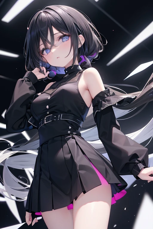 (Obra maestra:1.2), Mejor calidad, (illustration:1.2), (ultra detallado), hiper detalles, (delicado detallado), (detalles intrincados), (cinematic light, Mejor calidad Backlights), Delete line, solista, Cuerpo perfecto, (1 chica), Anime style of a young ager, she is dressed a pink pastel sweatshirt, goth black skirt, with black hair full body, (constituir), alto contraste, (mejor iluminacion, un extremadamente creado y hermoso), (cinematic light), vistoso,