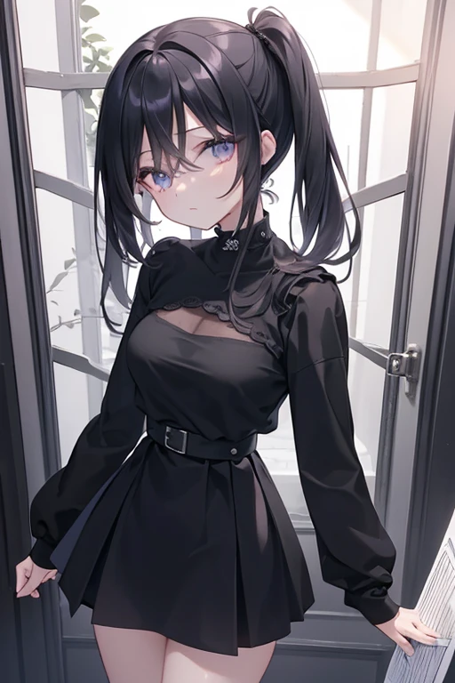 (Obra maestra:1.2), Mejor calidad, (illustration:1.2), (ultra detallado), hiper detalles, (delicado detallado), (detalles intrincados), (cinematic light, Mejor calidad Backlights), Delete line, solista, Cuerpo perfecto, (1 chica), Anime style of a young teenager, she is dressed a pink pastel sweatshirt, goth black skirt, with black hair full body, (constituir), alto contraste, (mejor iluminacion, un extremadamente creado y hermoso), (cinematic light), vistoso,