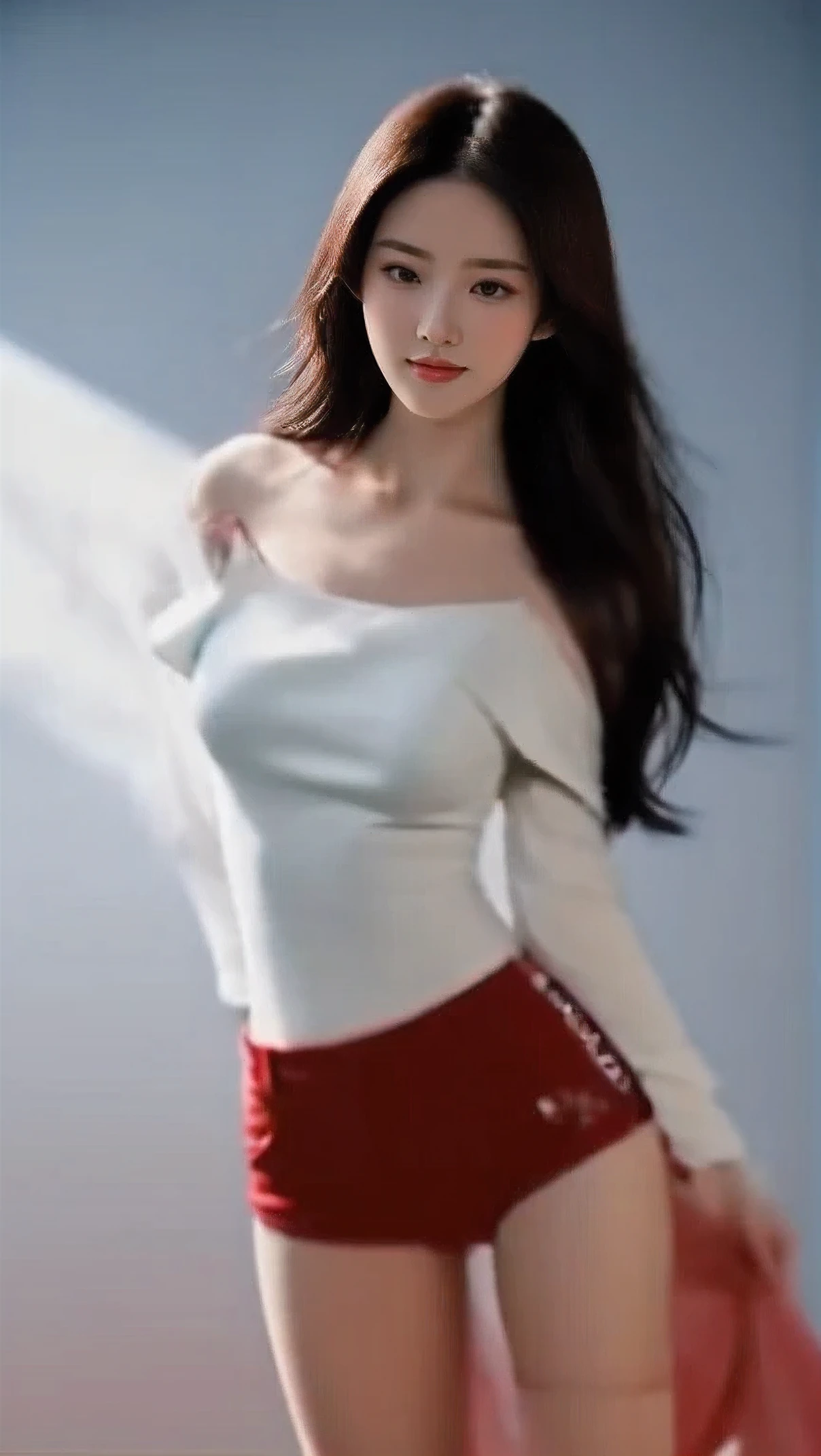 An 18-year-old girl,energetic and cute,simple,Extremely beautiful and delicate,(Light makeup),Brown hair,sweet smile,Delicate, beautiful and fair skin,Realism,Exquisite and complete facial features,Detailed facial depiction,High nose bridge,Red lips,Beautiful and gentle girl,Rejoice smooth hair,Extremely fine hair,Soft temperament,Face fill light,Surreal,Realism,Extreme details,Realistic details,masterpiece,Extremely realistic,figure,Absolutely beautiful,Pure Desire,Beauty,The most beautiful woman,Highest quality,8K resolution,Off-shoulder,clavicle,figureslim,figure is well-proportioned, plump and upright,HD,(Red vest),(Black tight leather shorts),Sexy long legs,Sunlight,Facing the camera,Heart gesture,tall bust,(No violation, no exposure)figure symmetrical and firm,Gentle eyes,Show your thighs...full-body shotfull-body shot,full-body shot,You can see the snow-white thighs,Look at the camera with a smile