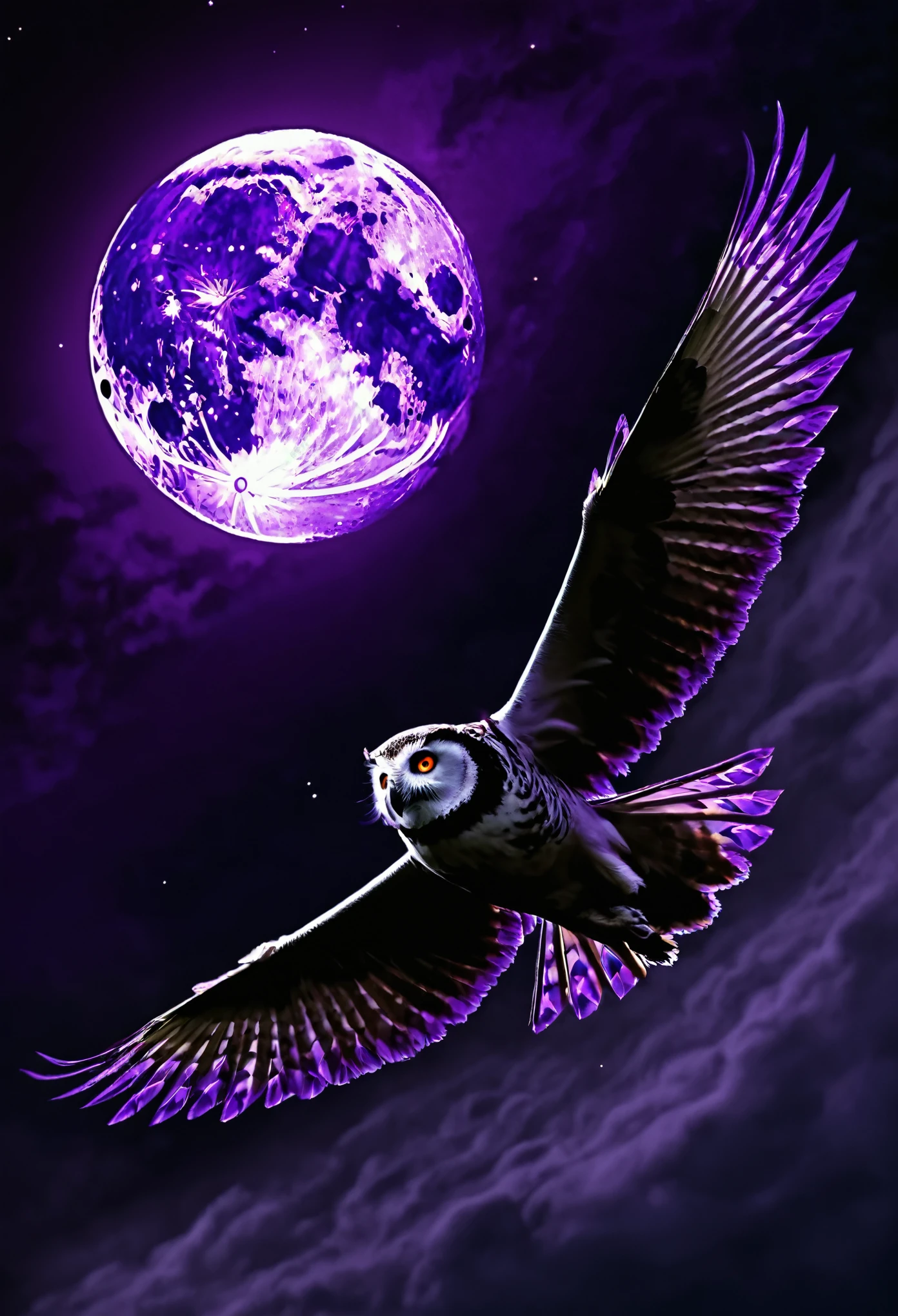 Homem, guerreiro, armado, Purple Flame, Dark moon, Coruja voando na frente da lua, 