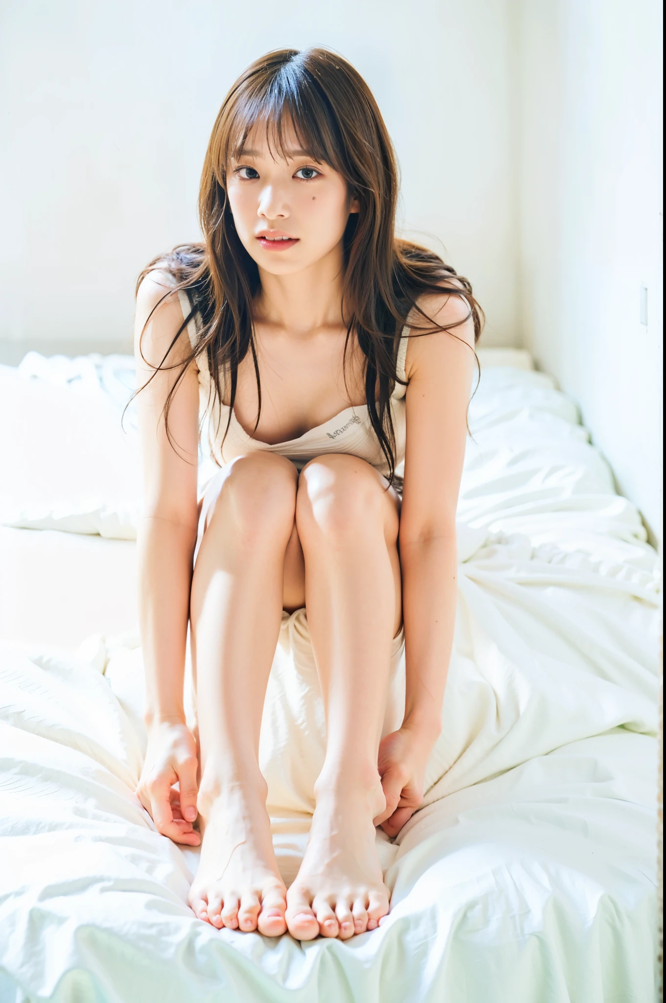 足を組んでSitting on the bedいる女性がいます, Young Sensual Gravure Idol, Sitting on the bed, Young Pretty Gravure Idol, Sitting on the bed, Realistic young gravure idol, sitting on the edge of a bed, Young Gravure Idol, Cute face with arms and legs, Young skinny gravure idol, A sophisticated gravure idol, Sitting in the bedroom