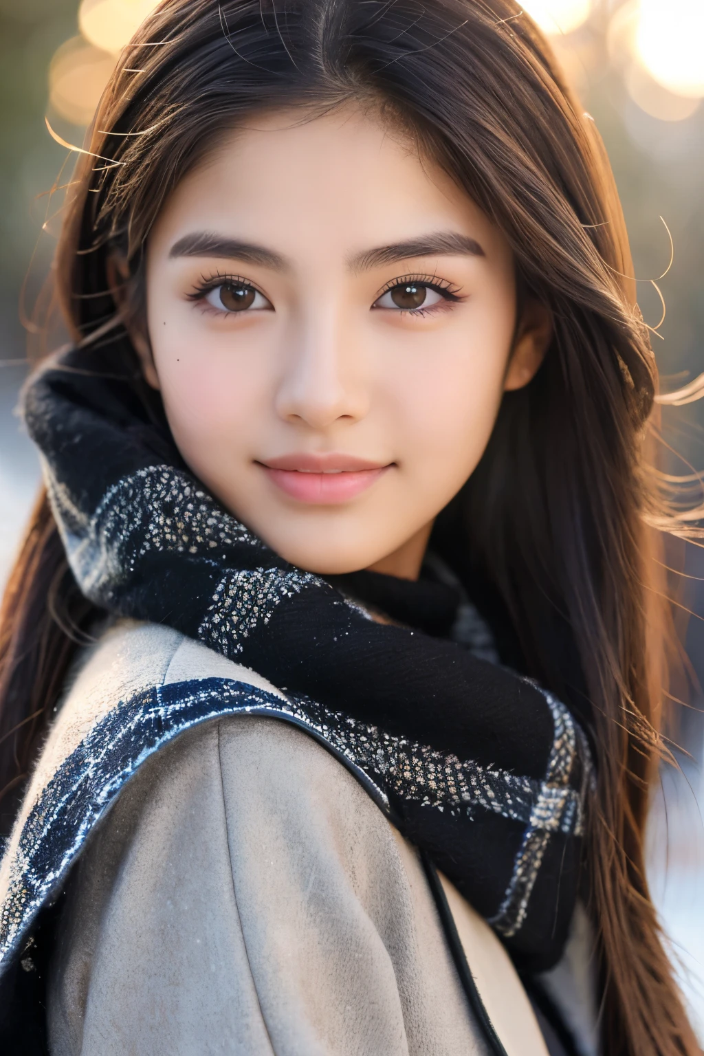 cute mexican college student, Winter fashion, Photorealsitic, Detailed skin, A detailed face, Detailed lips, Detailed eyebrows, PUPILS SPARKLING, depth of fields, ccurate, Super Detail, Best Quality, hight resolution, Anatomically correct, Textured skin, high details, High quality