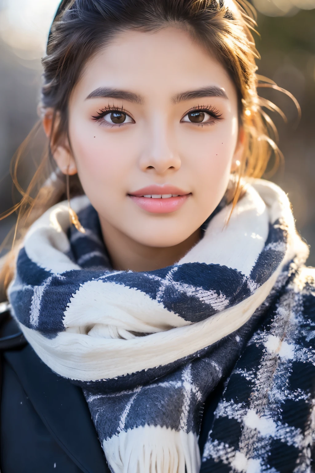 cute mexican college student, Winter fashion, Photorealsitic, Detailed skin, A detailed face, Detailed lips, Detailed eyebrows, PUPILS SPARKLING, depth of fields, ccurate, Super Detail, Best Quality, hight resolution, Anatomically correct, Textured skin, high details, High quality
