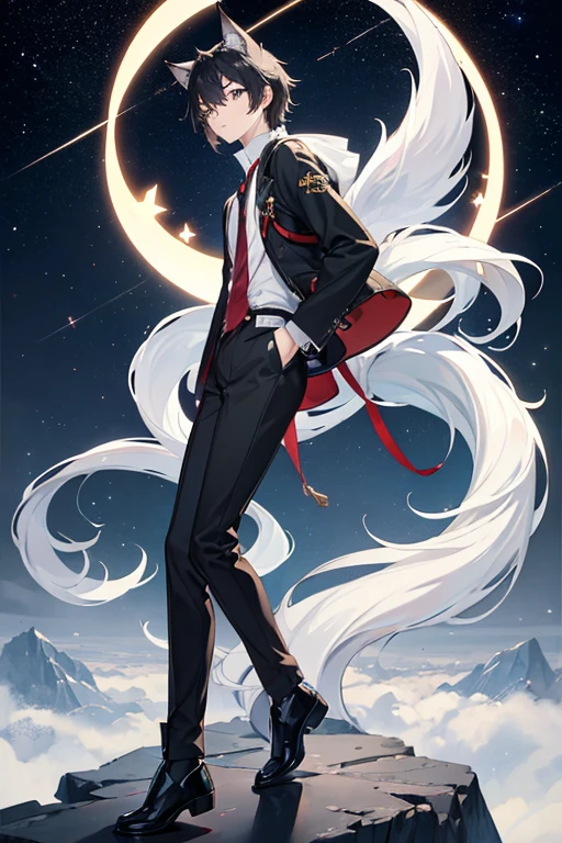 anime - style photo of one man with short white hair and amber eyes in formal clothing sitting on a throne, anime key visual of elegant, delicate androgynous prince, aristocratic appearance, girls frontline style, imperial royal elegant clothing, from girls frontline, beautiful androgynous prince, aristocratic clothing, fine details. girls frontline, royal elegant pose, anime cover, one anime handsome man, official art