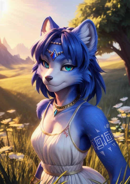 (by Frevilisk, by John Doe \(artist\), by Clockbirds, by Fumiko),
solo female chibi (((krystal))), (golden wristband, white dress:1.25),
(three-quarter view, three-quarter portrait, looking at viewer:1.25),
(grassland, legend of zelda:1.3), (, sunny day, sky, plant, white flower, light beam),
BREAK,
(detailed background, depth of field, shadow, sunlight, ambient light on the body, backlighting), masterpiece, best quality, ultra realistic, 4k, 2k, (high detail:1.15),
(3d \(artwork\):1.2), blender \(software\), soft focus,
ray tracing, (unreal engine:1.3), absurd res