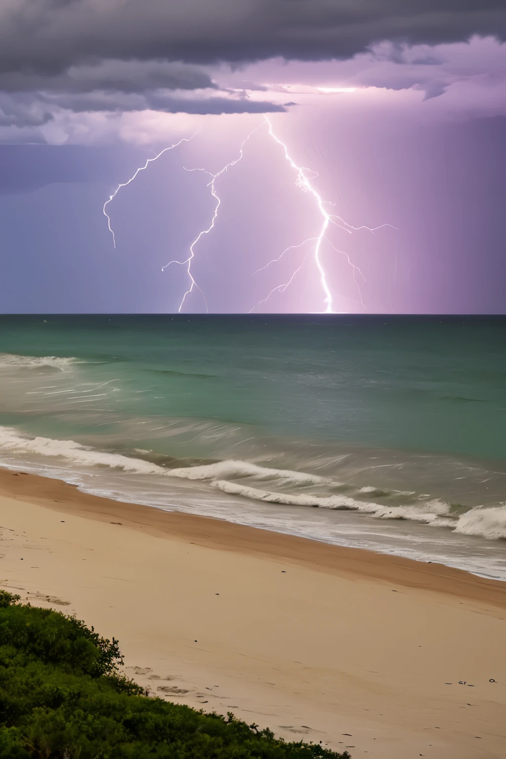 Storm coming off the Gulf of Mexico. Beach view. Lightning.