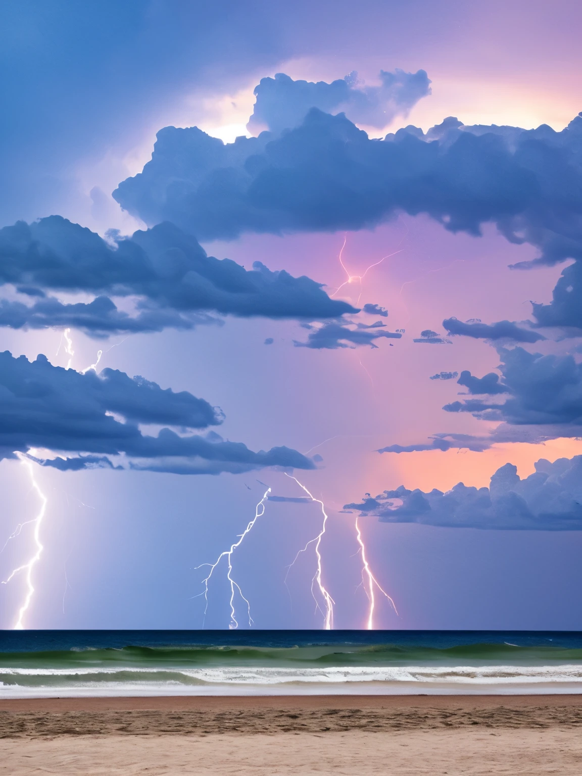Storm coming off the Gulf of Mexico. Beach view. Lightning.