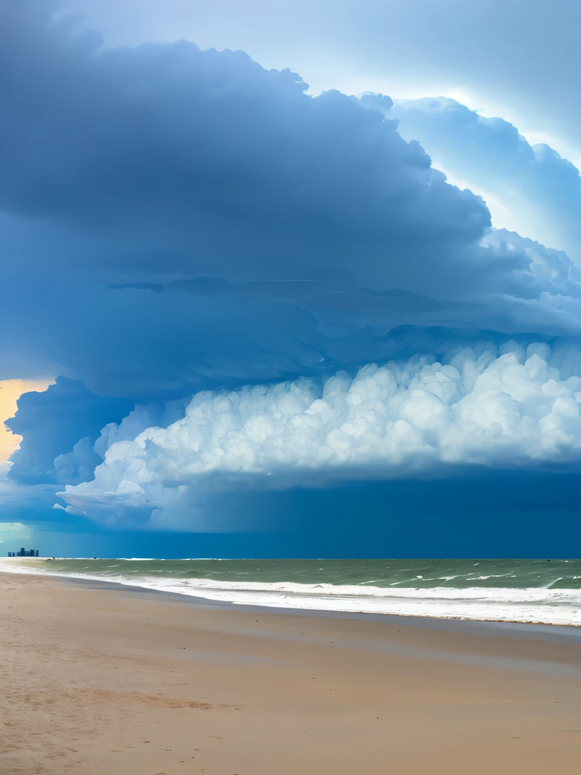 Storm coming off the Gulf of Mexico. Beach view. Lightning.