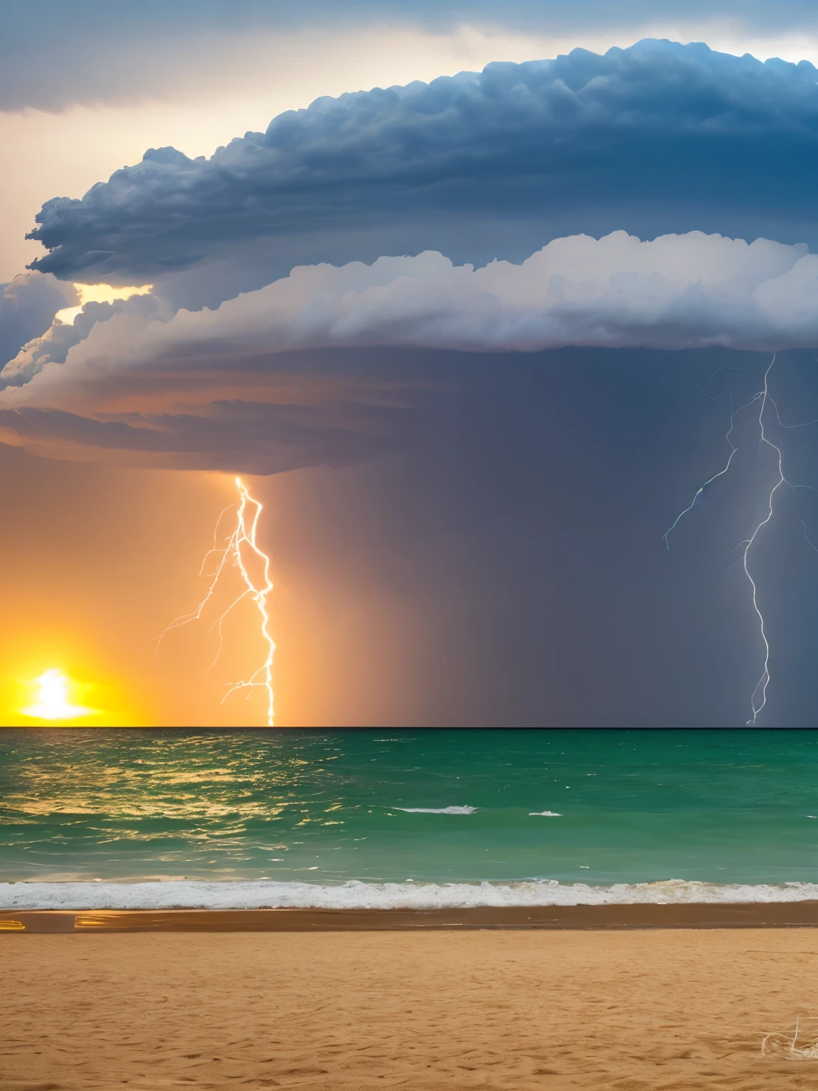 Storm coming off the Gulf of Mexico. Beach view. Lightning.