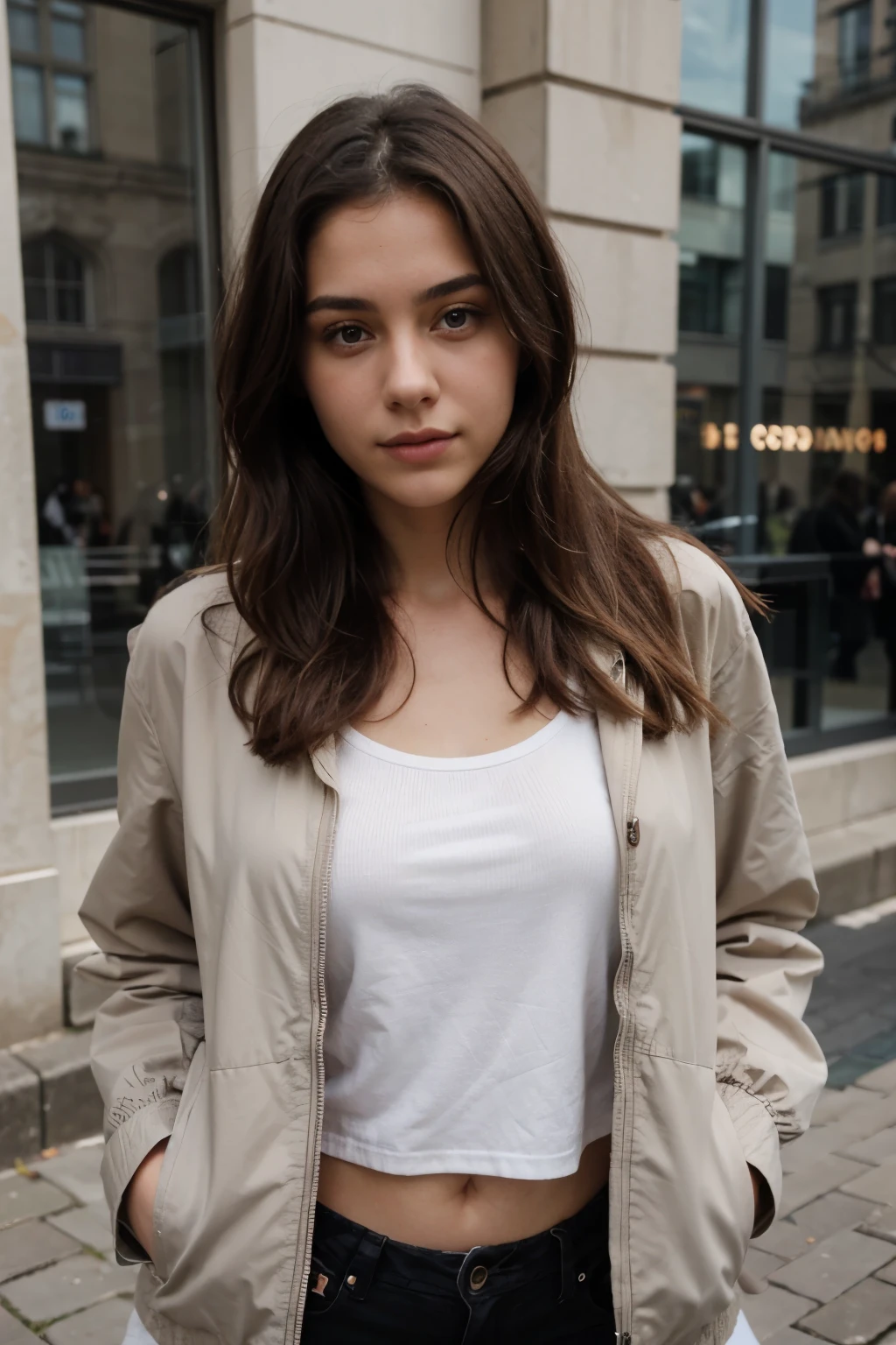 photo of a 20 year old woman, perfect face, masterpiece, good, black_good, jacket,  European appearance, god,
